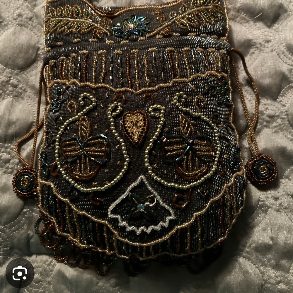 BEADED VICTORIAN Purse Renaissance Retro Drawstring Gothic Costume BEAUTIFUL - Picture 2 of 7